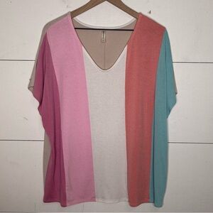 Emerald • Multicolor Colorblock Short Sleeve Top Size 1X